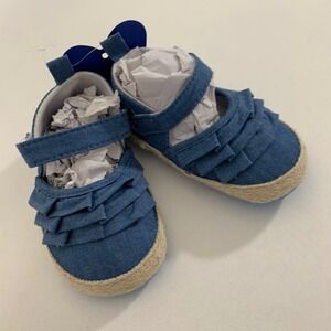 Espadrille Flats Baby Girls Blue Ruffle Mary Jane Chambray Denim Summer Boho
